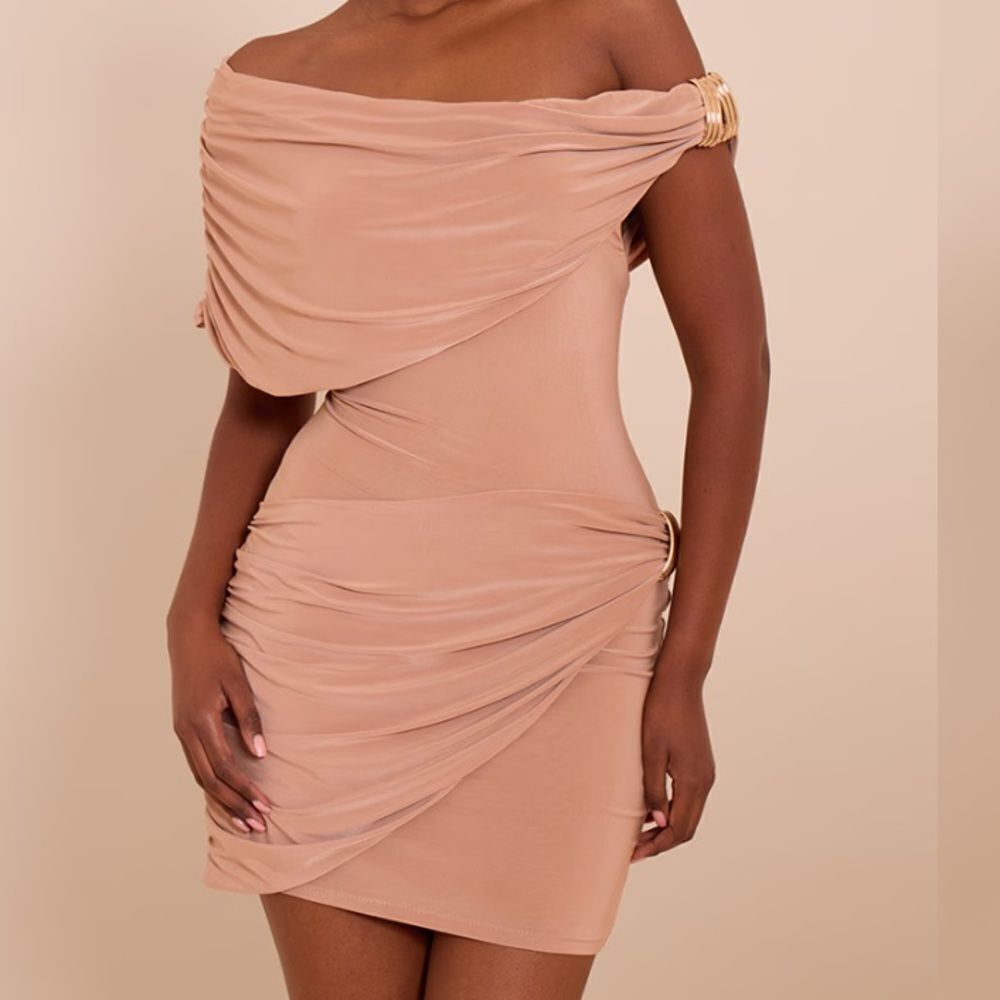 NWT PRETTYLITTLETHING Beige Wrap Mini Dress